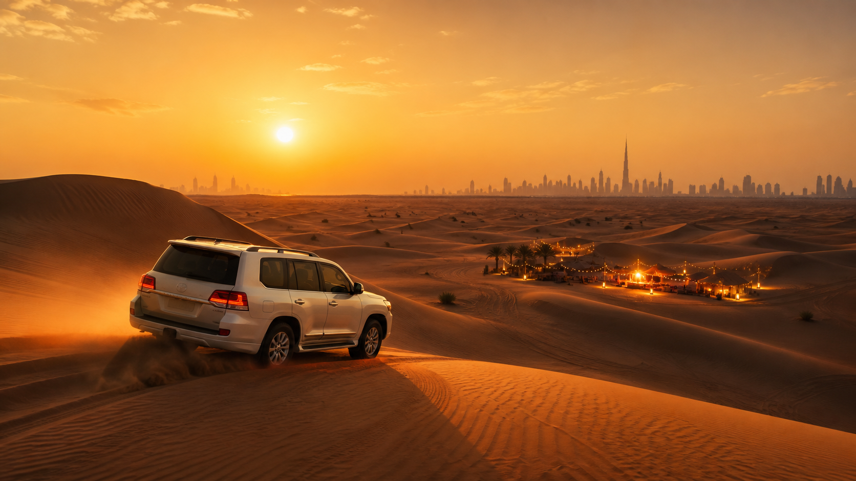 Ilustracja safari na pustyni w Dubaju